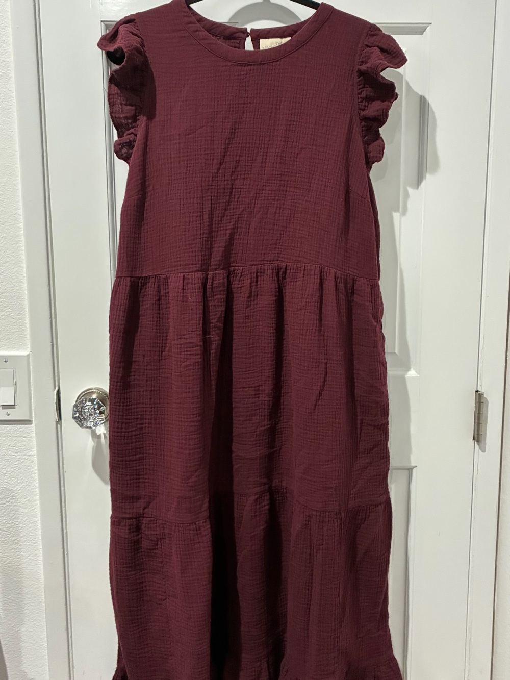 Universal Thread Burgundy Ruffle Sleeve Tiered Maxi Dress